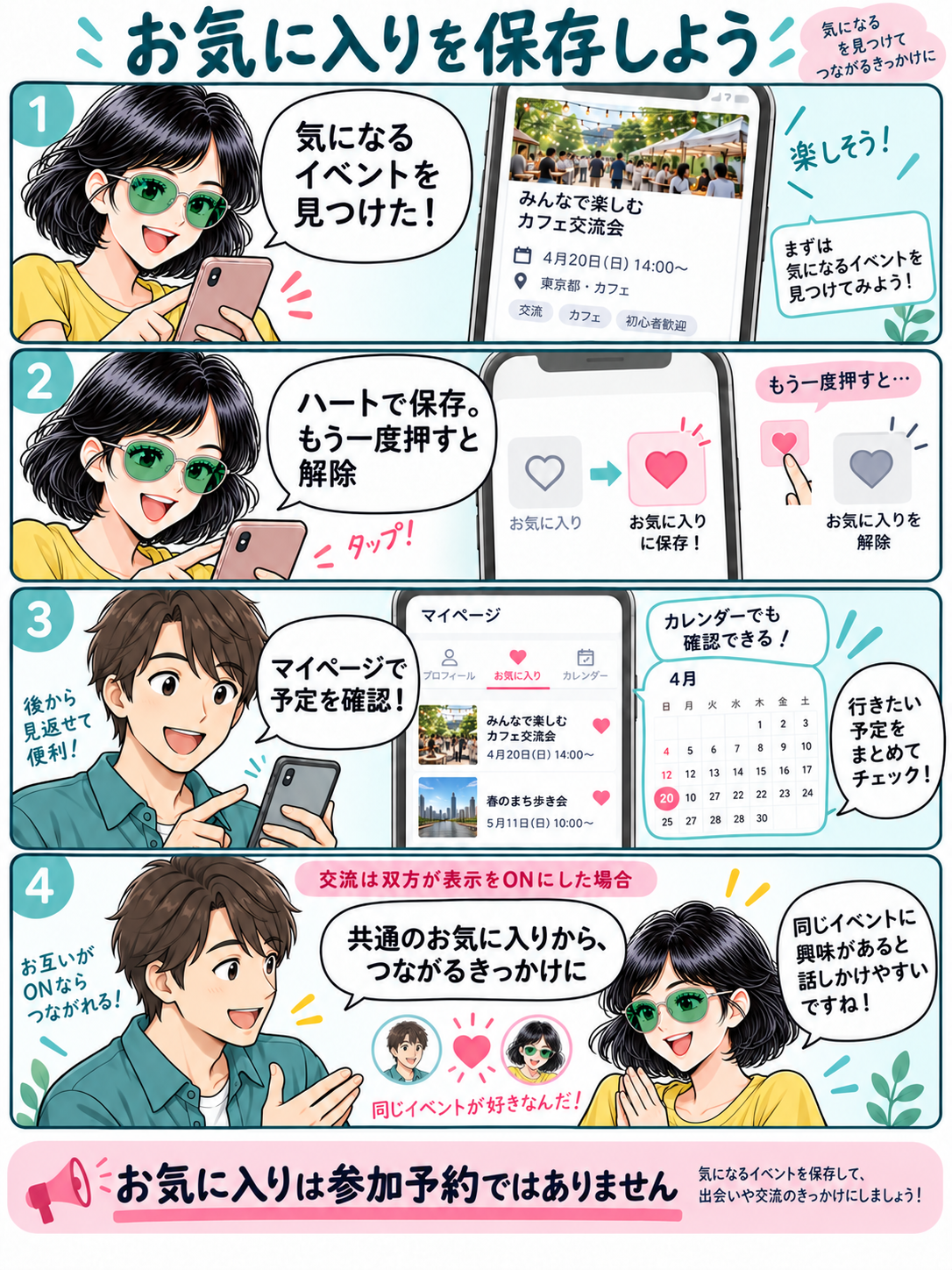 4コマ漫画：お気に入りを保存する