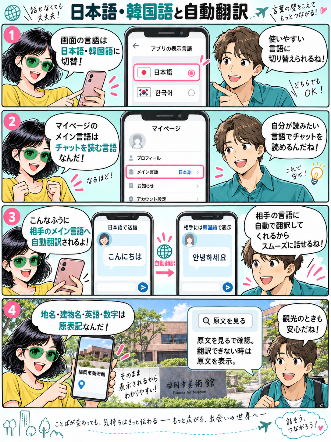 4コマ漫画：日本語・韓国語と自動翻訳