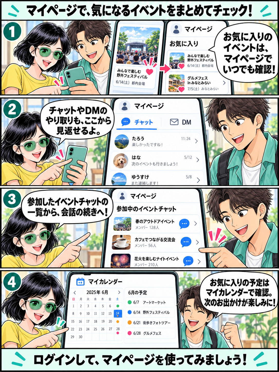 4コマ漫画：マイページでまとめて確認